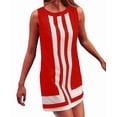 thumbnail image 2 of Vestido Mini Bohemio con Bloques de Color para Mujer, Informal, Fluido, de Verano, Sin Mangas, A Rayas, para Playa, Rojo, Talla M, 2 of 7