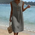 thumbnail image 6 of Lovzfmll Women's Decorative Button Linen Blend Pocket Shift Maxi Dress, Loose V Neck Sleeveless Casual Dress Gray, XL, 6 of 8
