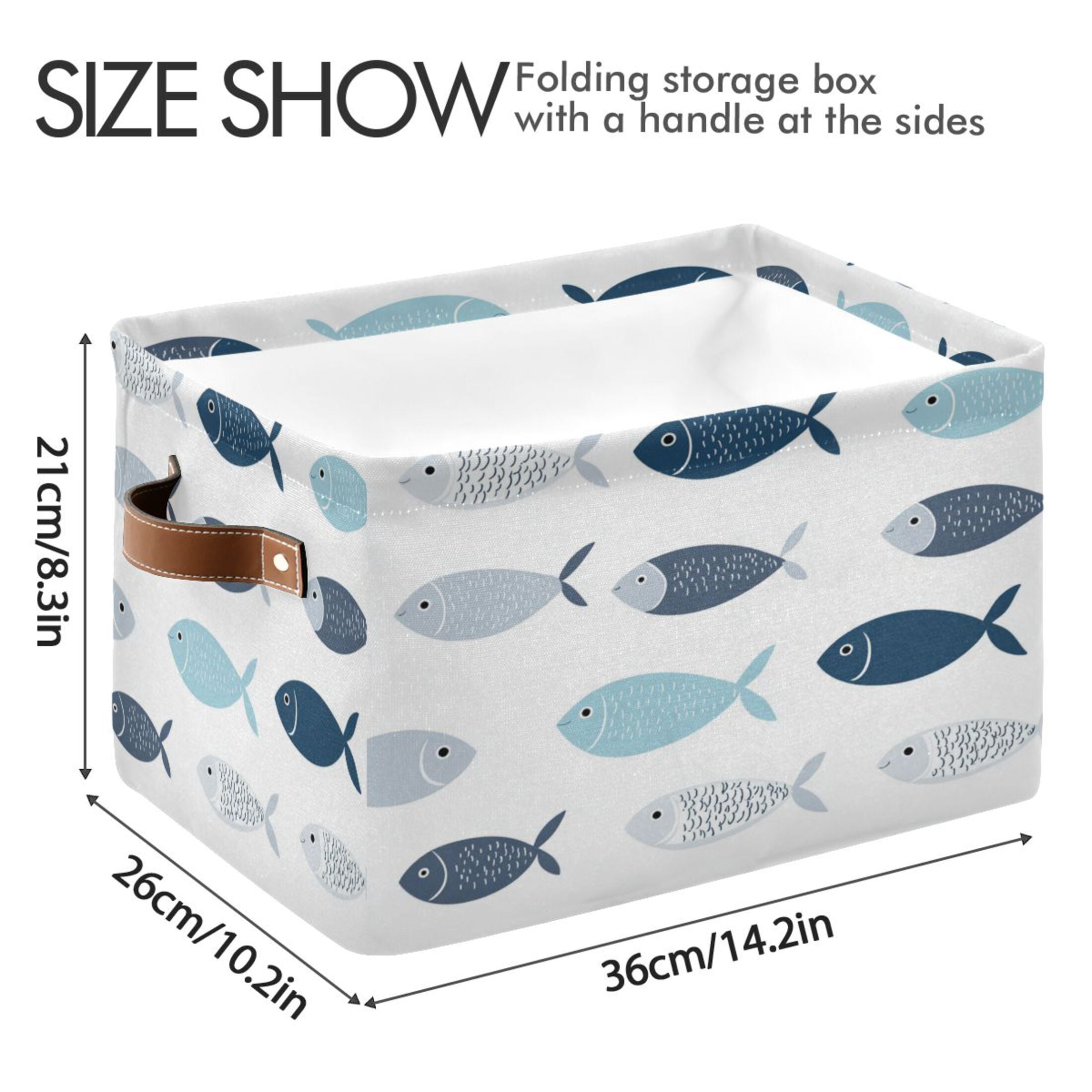 Simple and Cute Fish Foldable Storage Basket,Canvas Fabric Foldable Storage Bins with Handles Open Home Storage Bins Boxes for Toy Book Shelf Closet Baskets