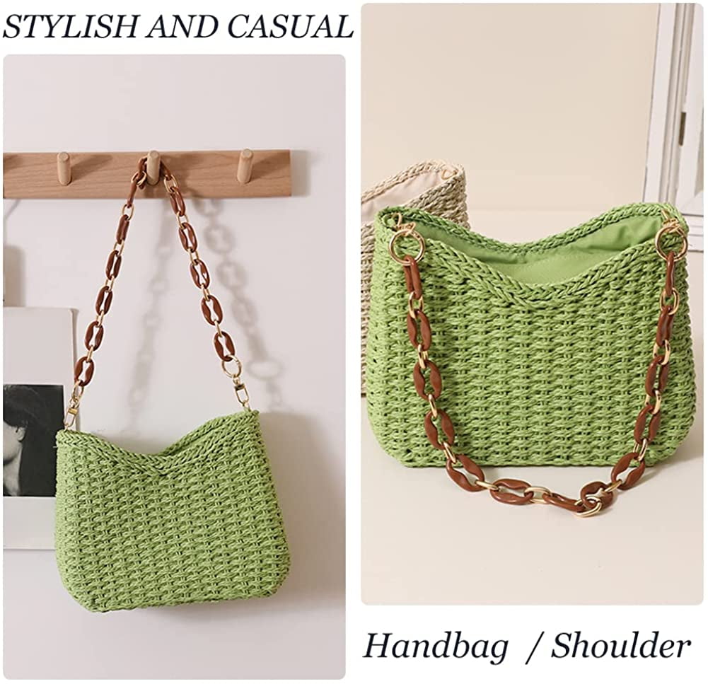 Straw Woven Shoulder Bag for Women Summer Beach Travel Crossbody Handbag Classics Satchel Purse