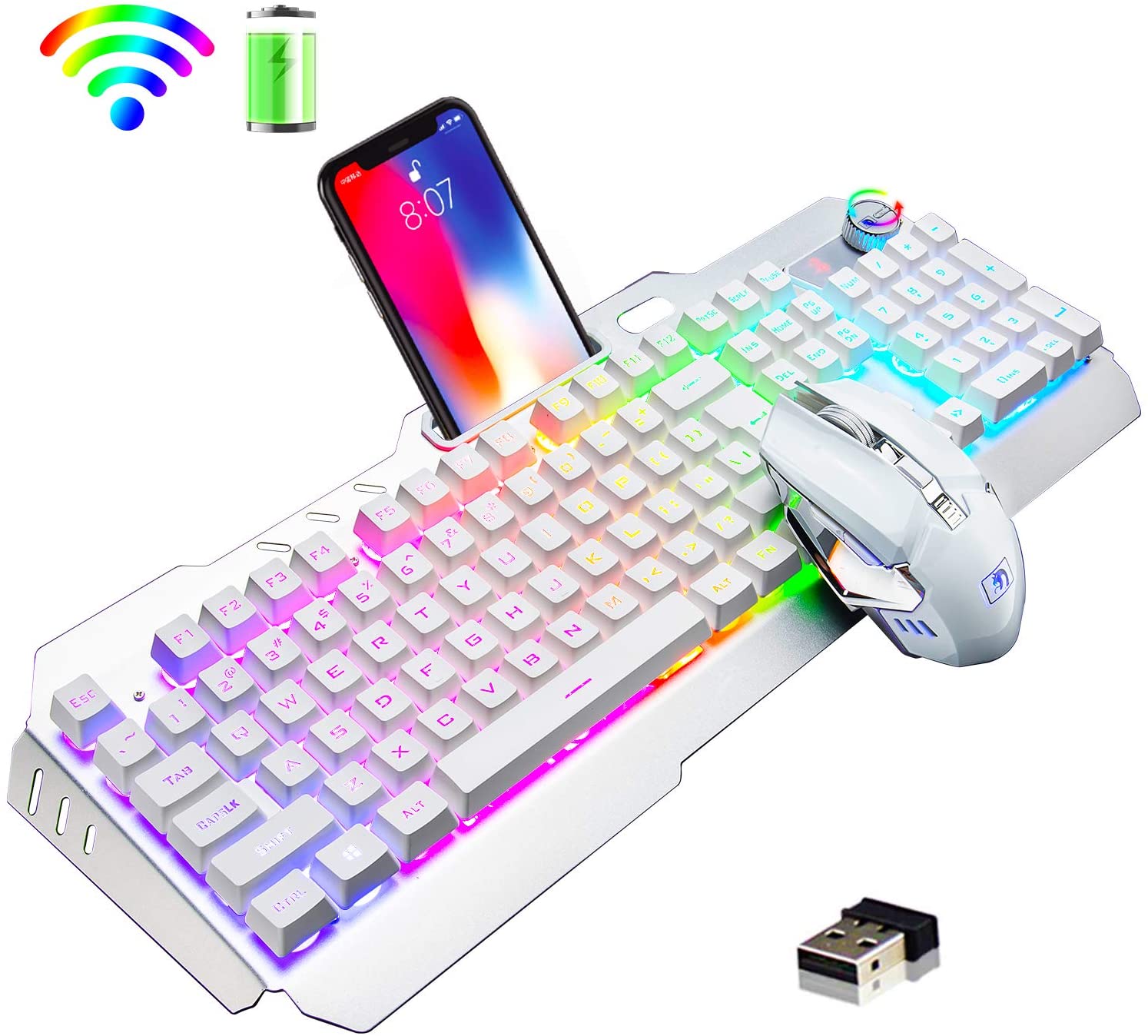 Wireless Gaming Keyboard And Mouse Combo Rainbow LED Backlit 