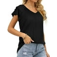 thumbnail image 3 of Gustave Womens Summer Tops Ruffle Short Sleeve Tunic V Neck T-Shirts Casual Tee Shirts Loose Fit (Black, M), 3 of 6
