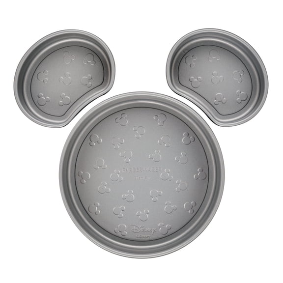 Farberware Disney Bake with Mickey Mouse 3 Pcs Nonstick Head Cake Pan Set, Dishwasher Safe and Oven Safe to 450°F, Black