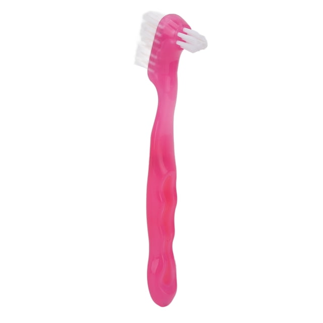 Denture Brush, Soft Hair Double Sided Professional False Teeth Brush For Home Travel Pink