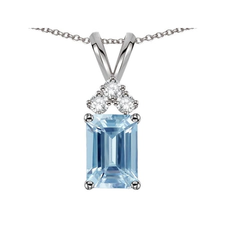 Star K� Classic Emerald Octagon Cut 8x6mm Genuine Sky Blue Topaz Rabbit Ear Pendant Necklace