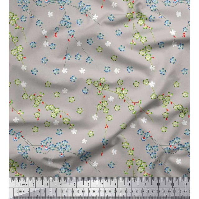 Soimoi Polyester Crepe Fabric Flower Artistic Printed Fabric 1 Yard 52 Inch Wide