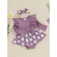 thumbnail image 3 of vera natura Baby Girl 2Pcs Spring Outfits Long Sleeve Bow Front Daisy Print Romper with Headband Set Clothes, 3 of 9