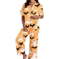 thumbnail image 3 of Halloween Pajamas Women Casual Full Printed Silk Satin Short Sleeve Button Down Lapel Pocket Shirts Loose Straight Pants Comfy Sleepwear Fall Winter 2 Pc Women's Loungewear Sets Orange XXL, 3 of 7
