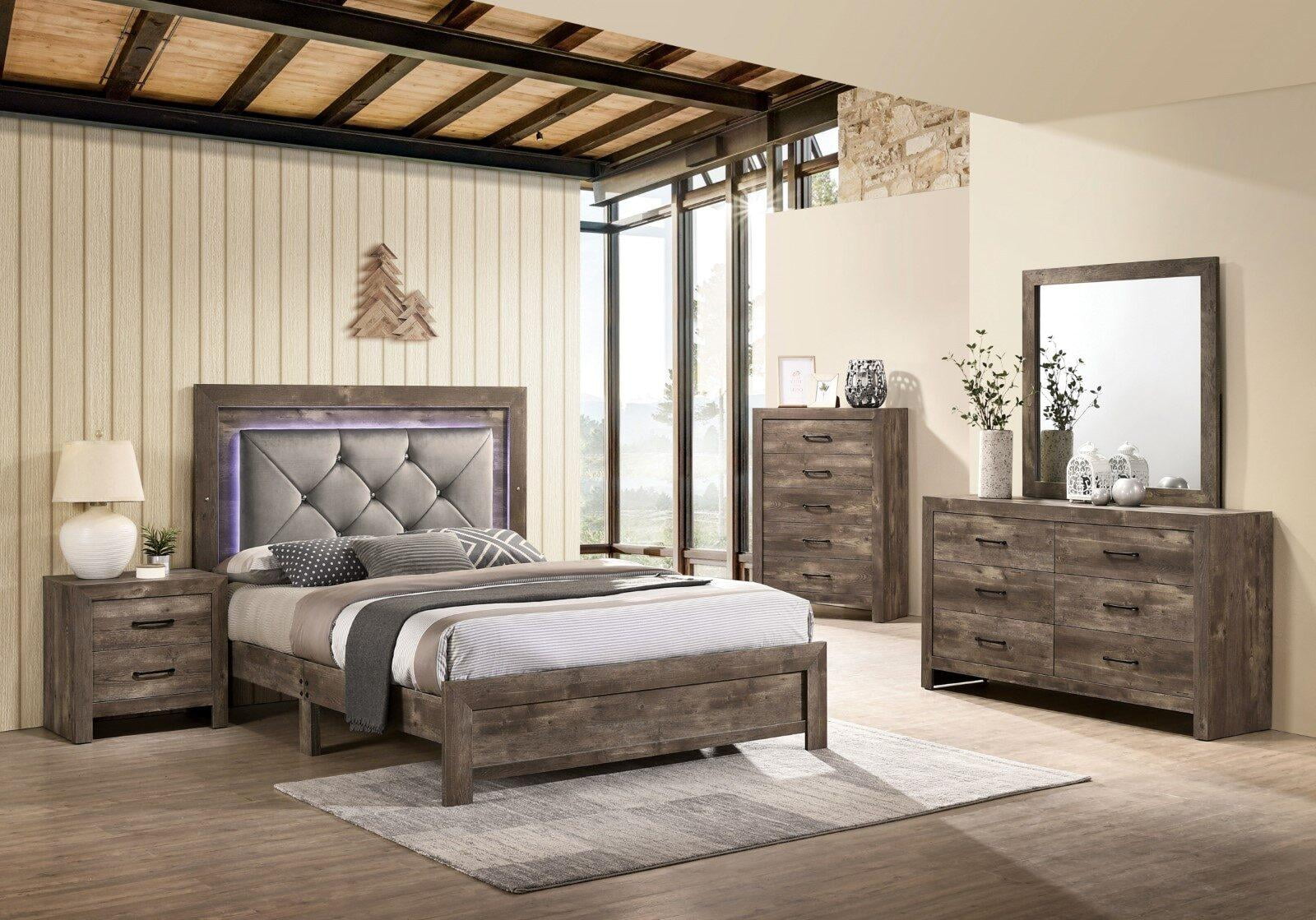 Rustic Natural Tone Wood King Bedroom Set 5pcs FOA CM7149 Larissa ...