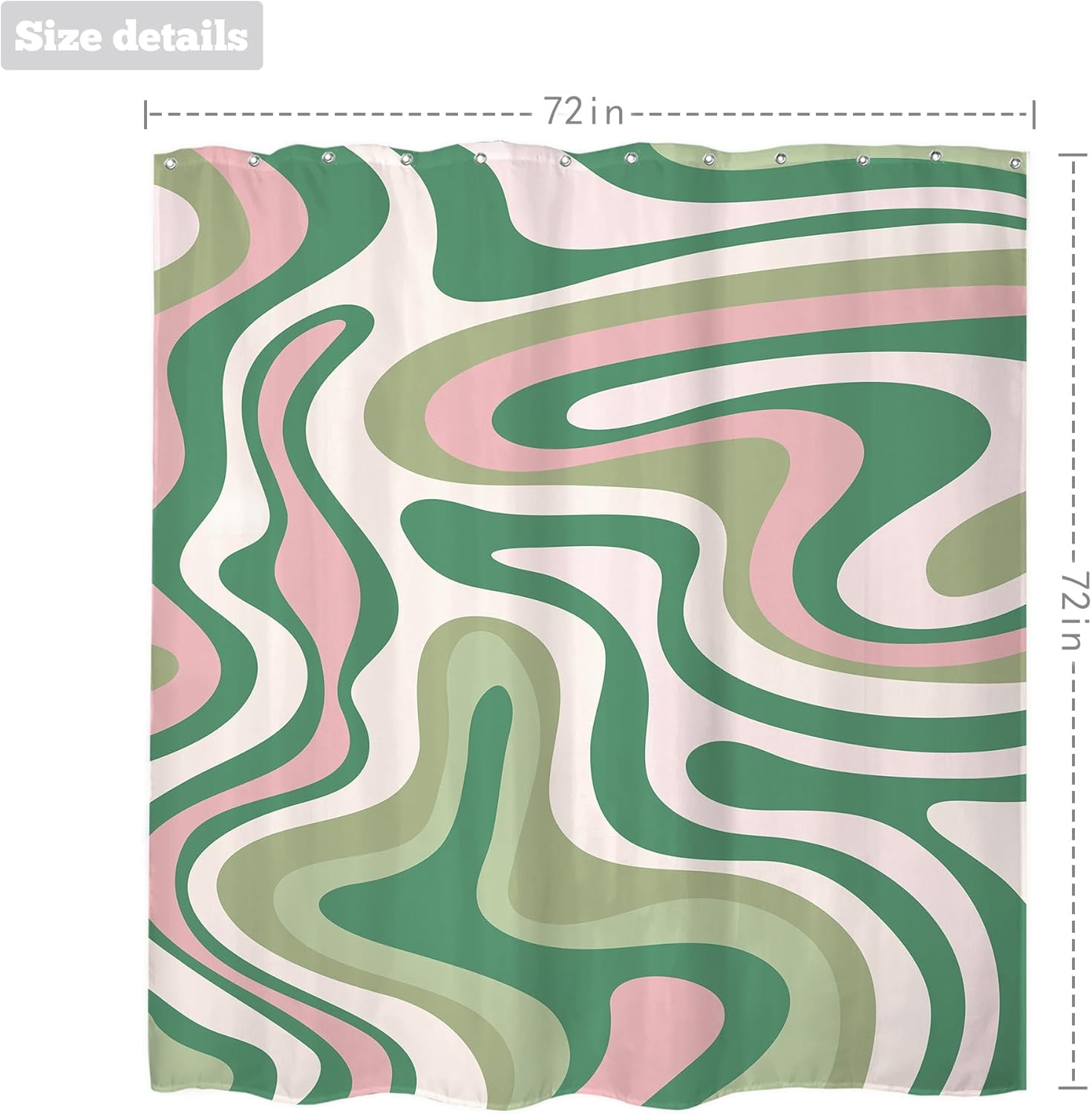 Abstract Boho Pink Green Shower Curtain 72Wx72H Inches Groovy Spiral Swirl Modern Waves Aesthetic Cute 2000s 70s Retro Cloth Fabric Waterproof Polyester Bathroom Home Decor Set with Hooks