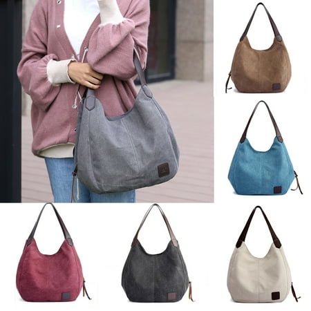 Taupe Womens Handbag - Women's Multi-pocket Shoulder Bag Fashion Cotton Canvas Handbag Tote Purse