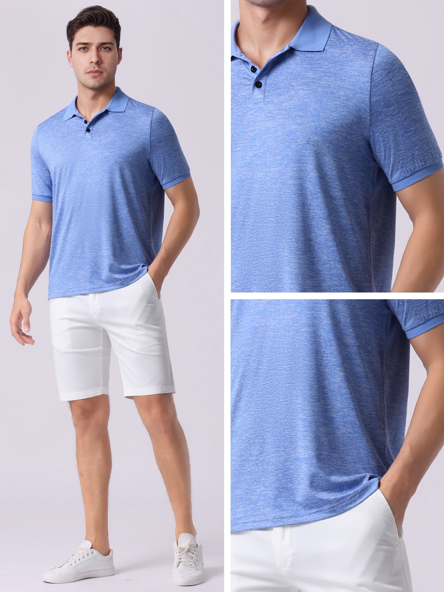 DARING DIVA Men's Casual Stretch Athletic Short Sleeve Heathered Golf Polo Shirt 2XL Blue