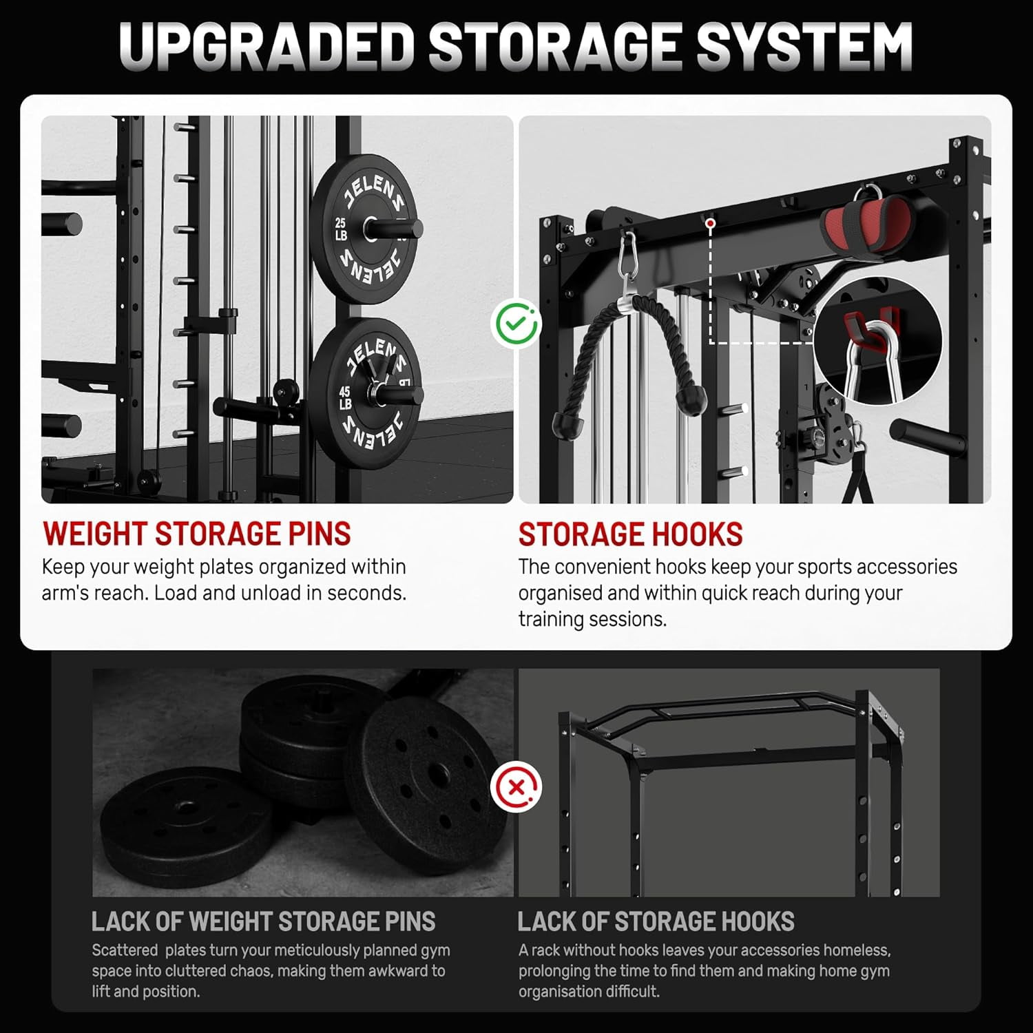 FORGEMUS Smith Machine Power Cage, 2000LBS All-in-One Squat Rack Multi-Function Home Gym System with Cable Crossover System for Adult