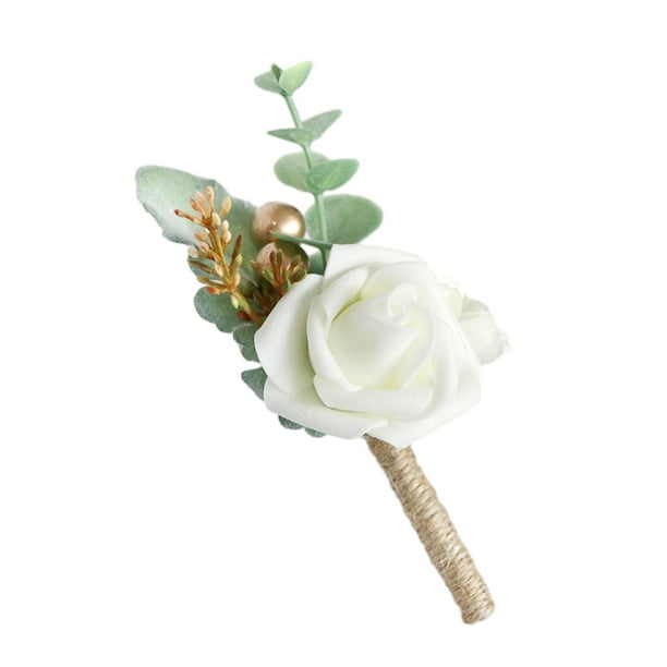 Ramillete de flores artificiales Sonducket para dama de honor ojal Blanco lechoso