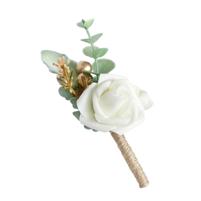 Boutonniere de novio artificial Qarigey Blanco lechoso Type3 NO3