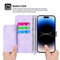 thumbnail image 3 of Jiahe Cover for iPhone 14 Plus, Wallet Case with Card Holder,Embossde Flower Flip Leather Magnetic Shockproof Card Slots Stand with Shoulder Strap Full Body Cover Case, purple, 3 of 8