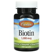 Carlson - Biotin, 5000 mcg, Healthy Hair, Strong Nails & Energy Production, 100 Capsules