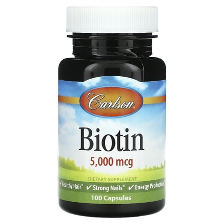 Carlson - Biotin, 5000 mcg, Healthy Hair, Strong Nails & Energy Production, 100 Capsules
