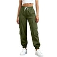 thumbnail image 3 of Women's Straight Leg Pants Trousers Slacks with Button Pocket, Solid Color Casual Work Office Business Professional Attire for Women | Aestivo,Army Green XL, 3 of 9