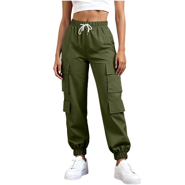 UAMVSH Pantalon Cargo pour Femmes Taille Élastique Bas Resserré Pantalon de Randonnée Décontracté Ample à Cordon Pantalon Jogger pour l'Extérieur avec Poches