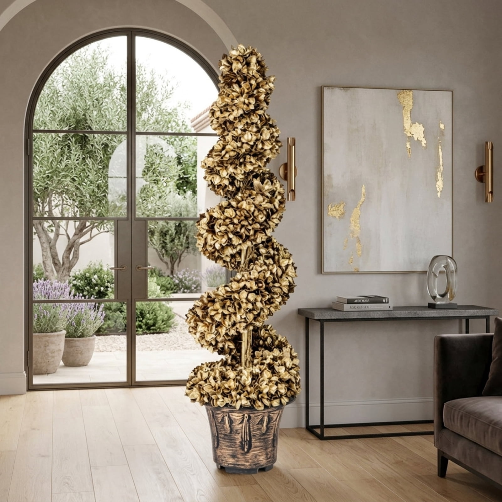 Vebreda Artificial Plant Decor, 4 FT Artificial Topiary Spiral Tree Set of 2 with Vintage Plastic Nursery Pot, Eye-catching and Chic Appearance