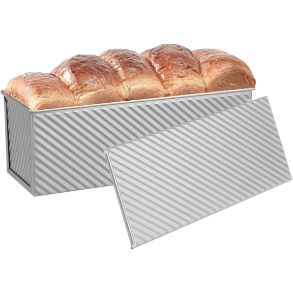 Pullman Loaf Pan with Lid 13x4 | 2.2lb Carbon Steel Bread Pan for Homemade Sourdough & Sandwich Bread | Nonstick Bakeware, Heavy Duty & Easy Clean (Silver, 2.2lb (1-Pack))