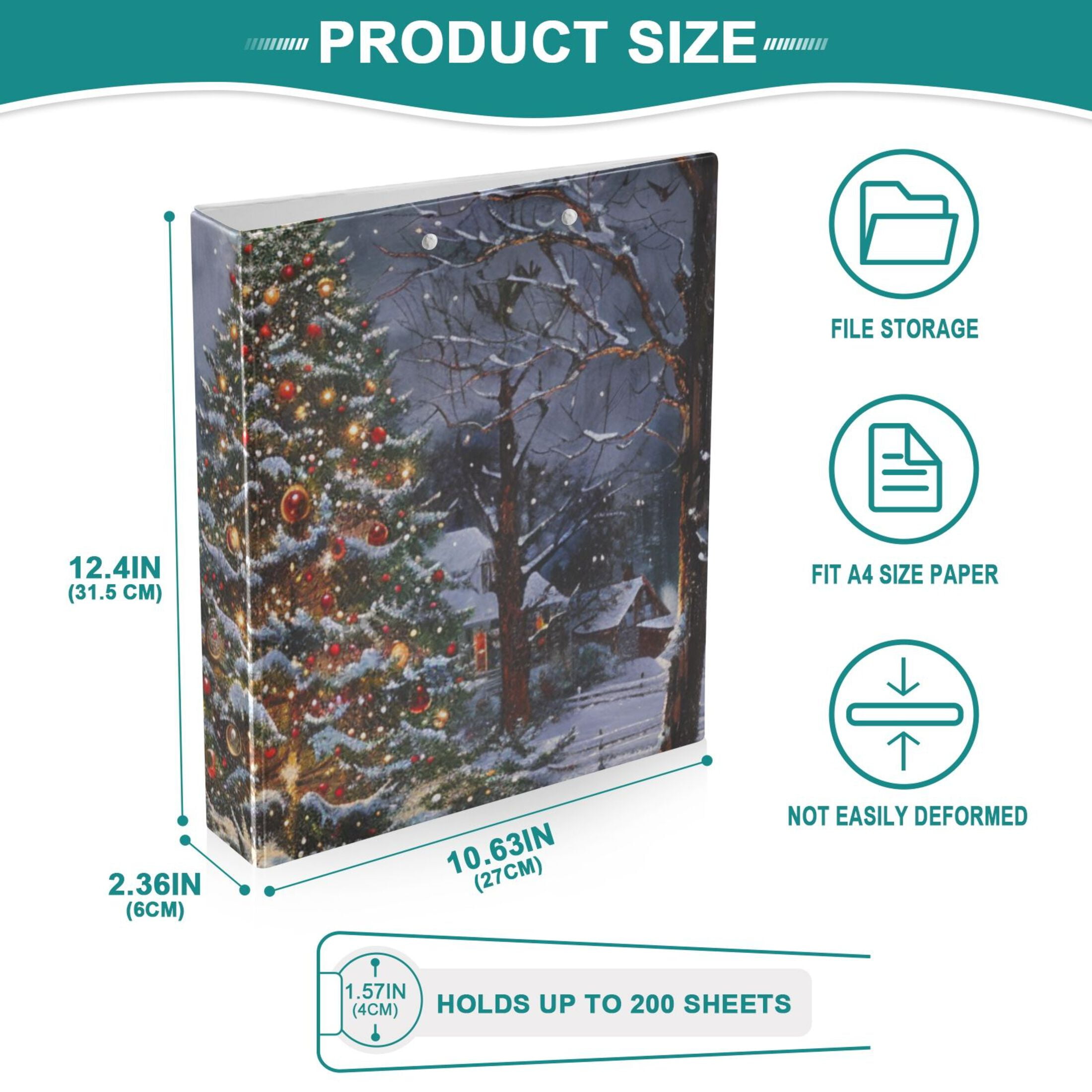 Christmas Trees 3 Ring Binders 1.5 inch Hardcover File Folders with Interior Pockets A4 Size Organizer for School Office Hospital