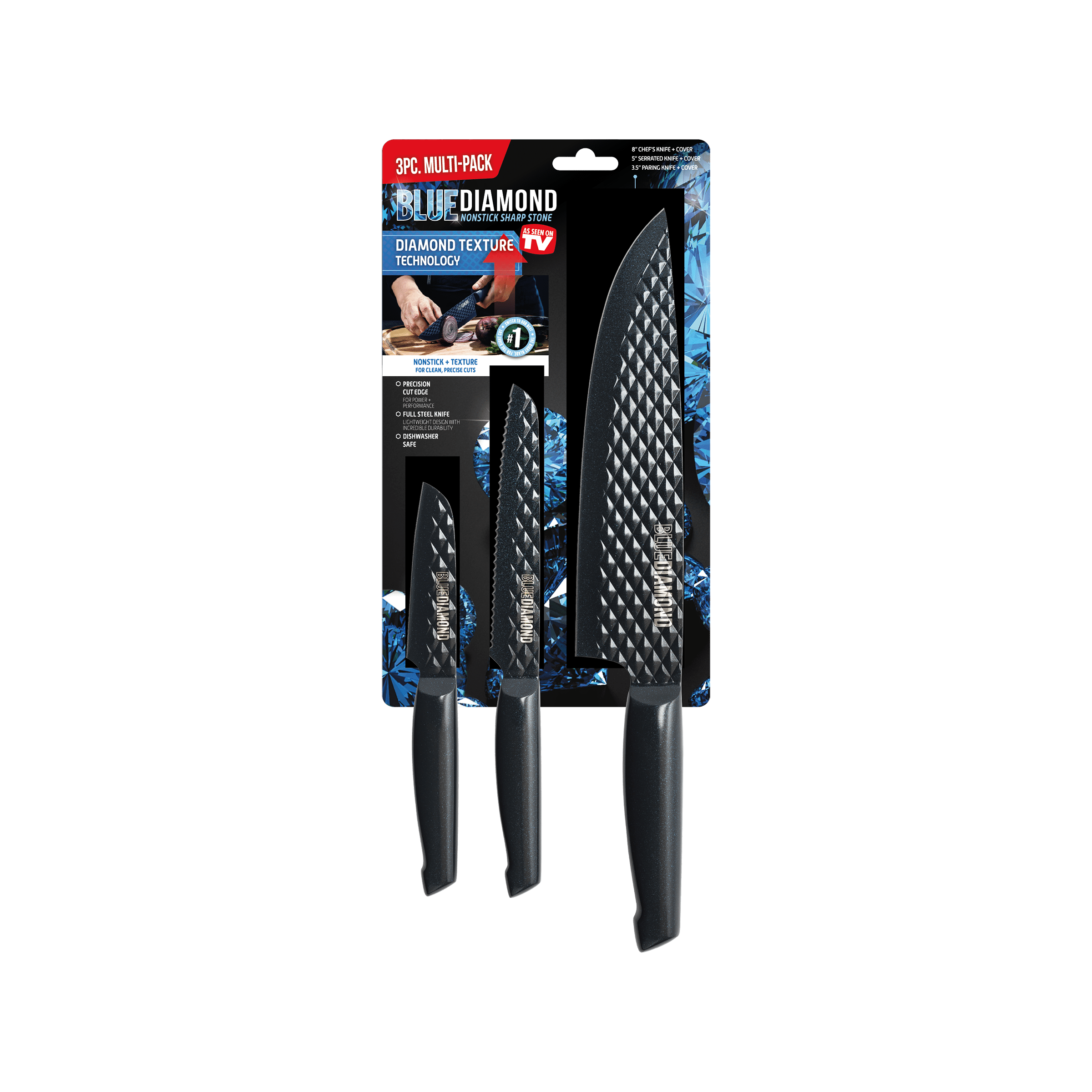 Blue Diamond Sharp Stone Nonstick Knife Set, 3-piece