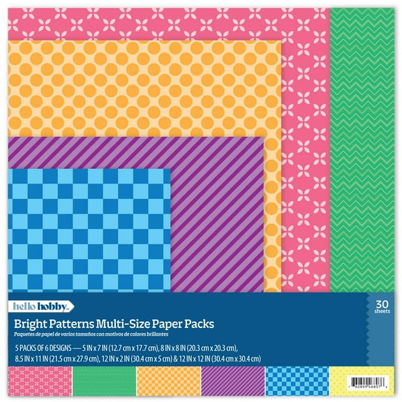 Hello Hobby Basic Patterns Multi-Size Scrapbooking and Crafting Paper Pack