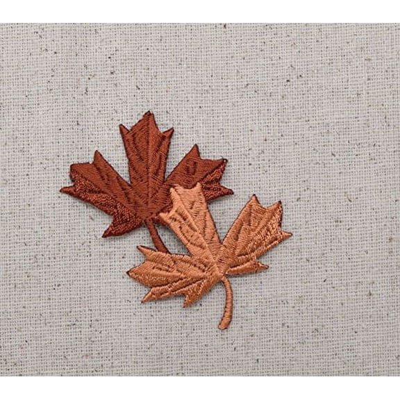 Fall Leaves - Two - Brown/Light Brown - Iron on Applique - Embroidered Patch