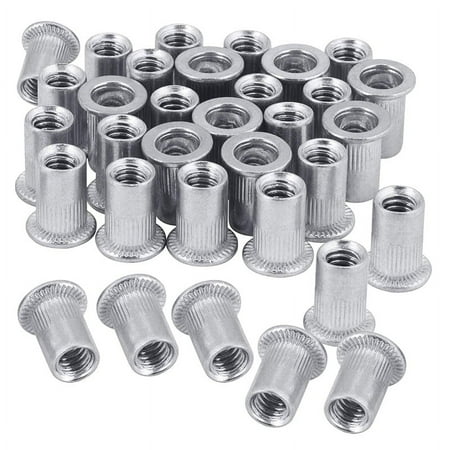 

Nut 100Pcs 1/4In-20UNC Stainless Steel 304 Flat Rivnut Threaded Insert Nut Knurled Body Vertical Rivets Nut