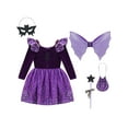thumbnail image 4 of TiaoBug Kids Girls Halloween Witch Costume Glitter Long Sleeve Dress with Hat Magic Wand And Bag Cosplay Outfits Purple with Lights 4-5, 4 of 7