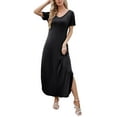 thumbnail image 3 of Women's Summer Maxi Dress Casual Loose Pockets Long Dress Short Sleeve Split Maxi Dresses, 3 of 6