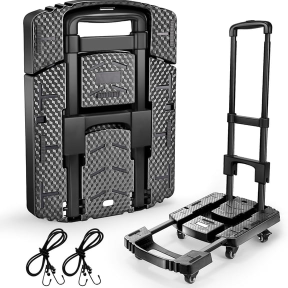 Folding Hand Truck 500lbs, Portable Heavy Duty Dolly Cart, 6 Wheels Collapsible Luggage Cart with 2 Elastic Ropes - Compact Trolley Cart for Easy Moving - I Hand Cart for Travel and More