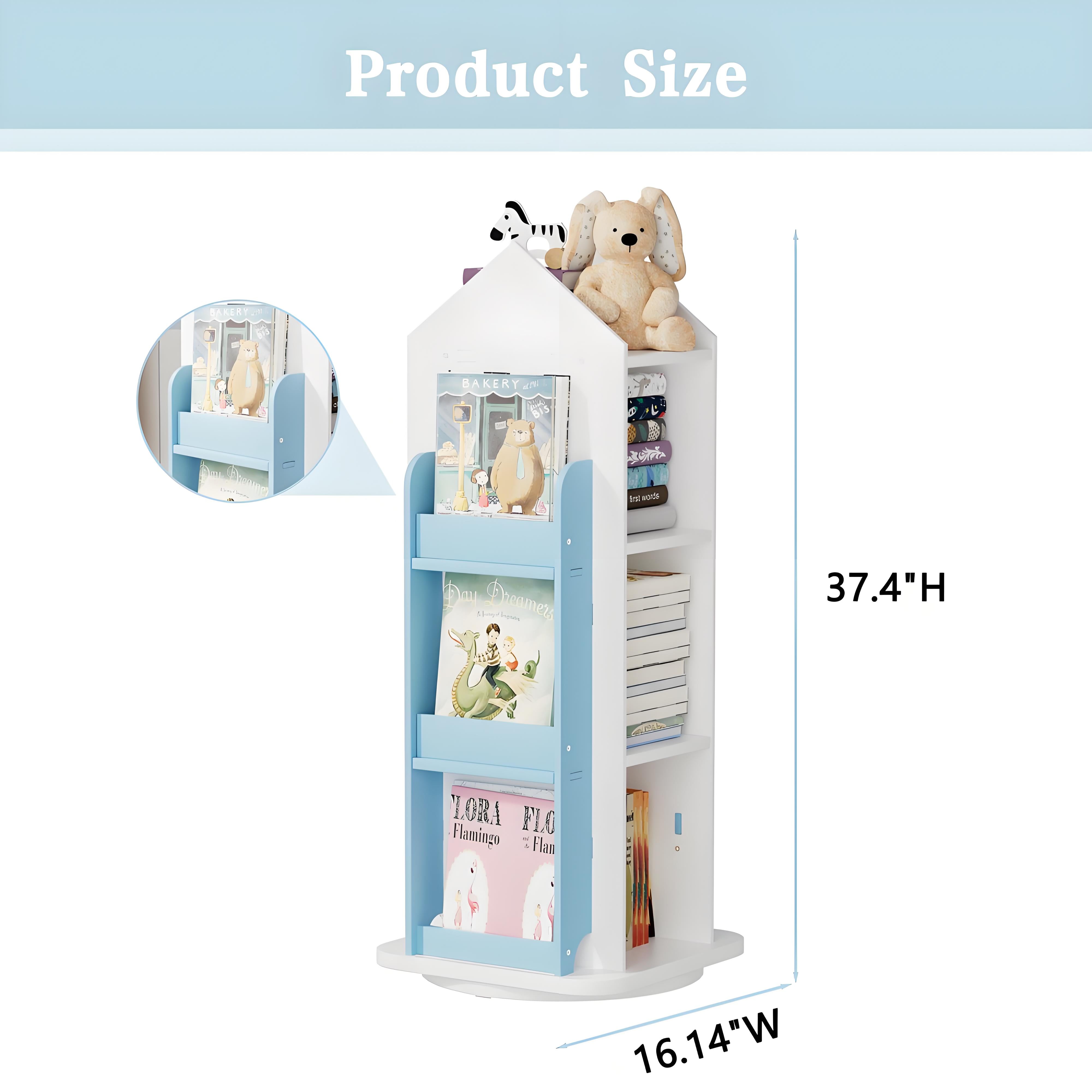 Gtouse 3 Tier Rotating Bookshelf, 360° Spinning Bookshelf, Wood Revolving Bookcase for Bedroom, Living Room