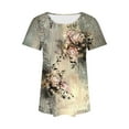 thumbnail image 6 of JTZGDY Plus Size Womens T Shirts Short Sleeve Tops Cute Floral Printed Dressy Casual Blouses Spring Summer Outfits Flowy Pleated Front Scooped Neck Tunics Multicolor#20 XXXXL, 6 of 6