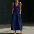 thumbnail image 4 of Summer Dresses for Women Casual V Neck Sleeveless Loose Tunic Maxi Dress Boho Floral Print Beach Vacation Flowy Sundress, 4 of 8