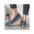 thumbnail image 5 of Lacyhop Women's Comfortable Leather Loafers Wide Width Slip On Walking Shoe Casual Round Toe Moccasins Driving Flats Dark Blue 5.5, 5 of 5
