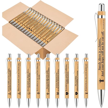 30pcs Bible Verse Pens Bamboo Christian Pen Wooden Bible Pen Inspirational Bible Verse Ballpoint Pens Christian Bible Quotes Motivational Pens