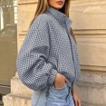 thumbnail image 4 of QIYAGBSA Gingham Cropped Puffer Jacket for Women Stand Collar Zip Up Long Sleeve Elastic Hem with Pockets for Fall Dinner and Weekend Wear, 4 of 9