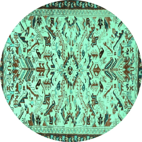Ahgly Company Machine Washable Indoor Round Animal Turquoise Blue Traditional Area Rugs, 3' Round