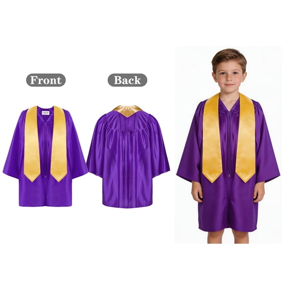 Kids Graduation Gown Primary School Graduation Stole Purple Gown Graduation Outfit for Boys 8-9 Years
