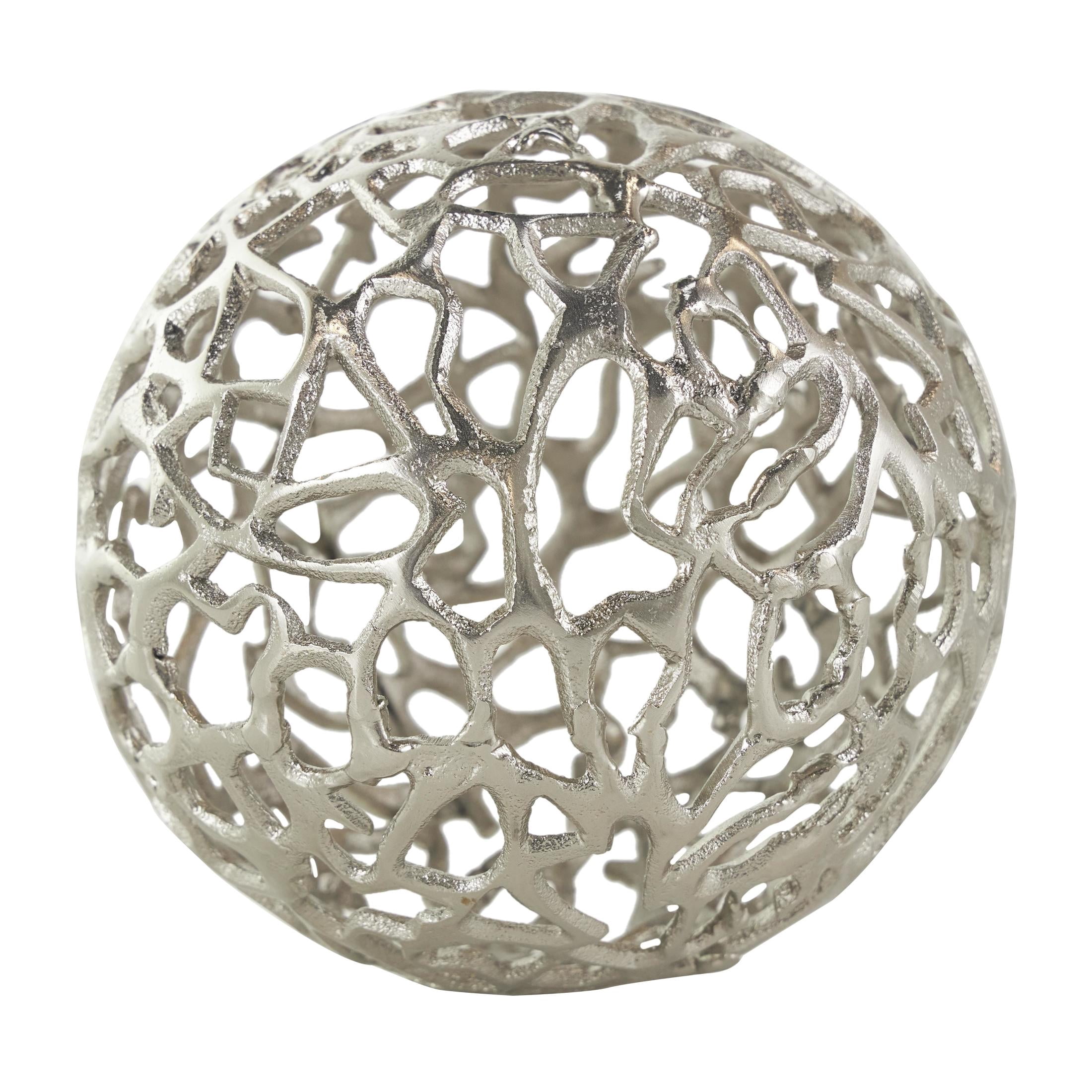 DecMode Silver 6" Coral Aluminum Metal Orbs & Vase Filler with Open Lattice Work (2 Count)