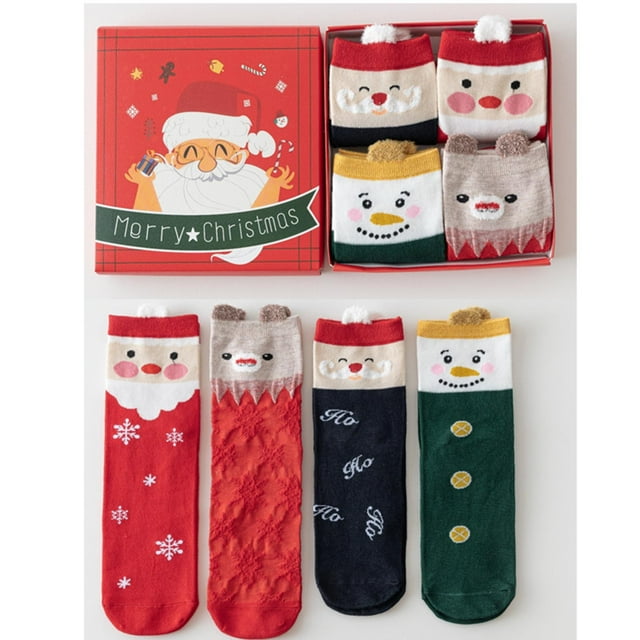 Socks Christmas Socks Gift Set 4 Pairs Of Festive Patterned Comfortable Cotton Socks Unisex Gift Sports Socks