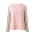 thumbnail image 4 of Fimkaul Women's Shirts Winter Fall Long Sleeve Casual Tops Sequin Stitched Blouse With Loose V Neck Pullover T-Shirts Pink XXL, 4 of 5