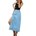 thumbnail image 3 of Women'S Casual High Waist Denim Mid Skirt Slit Button Up Jean Skirts with Pockets Light Blue M, 3 of 7