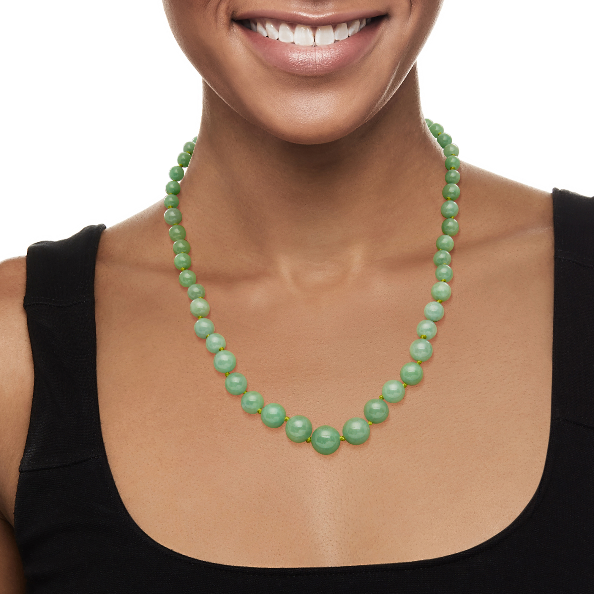 Ross-Simons 6-13mm Graduated Green Jade Bead Necklace With 14kt