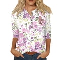 thumbnail image 2 of RPVATI 3/4 Sleeve Shirts for Women Plus Size V Neck Button Down Up V Neck Henley Tops Elbow Sleeve Floral Print Loose Fit Blouses Vintage Summer Tshirts Trendy Tunic Tops 2024， Purple XL, 2 of 5