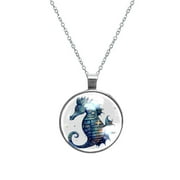 Hippocampus Glass Design Circular Pendant Necklace - Stylish Necklaces for Women