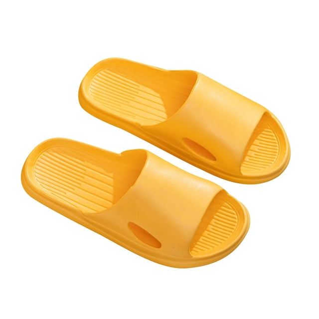 Mens and Womens Home Slippers Hollow Out Solid Color Simplicity Soft Sole Open Toe Breathable Comfortable Non-Slip Indoor Bedroom EVA Slippers Yellow